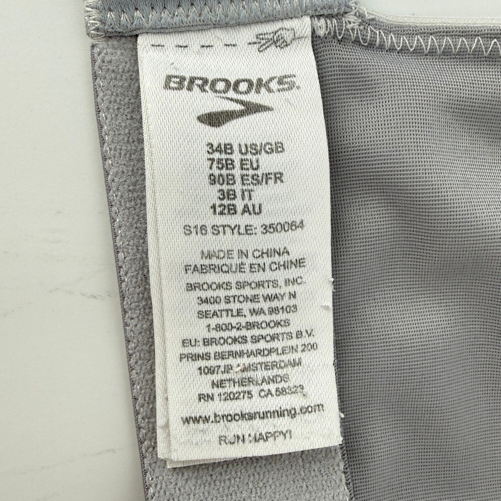 Brooks Moving Comfort Fiona Wireless Sports Bra Green White 34B Hook Loop 350064 - Picture 4 of 8